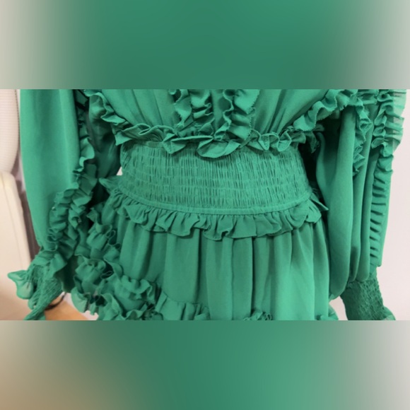 Casual Dresses Women Long Sleeve Tierred Ruffle Stand Collar Dress - Picture 4 of 10